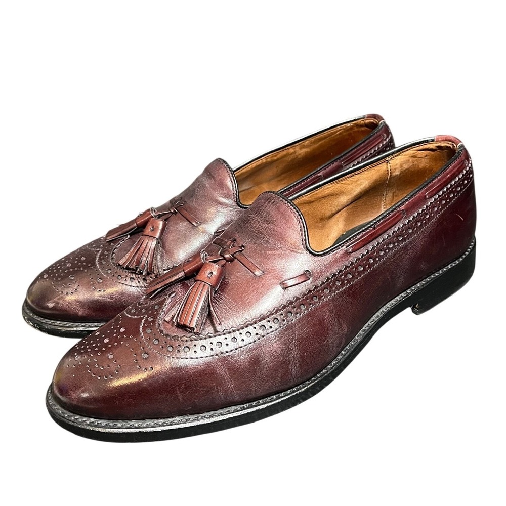 Allen Edmonds Manchester Tassel Loafers Mens 9 Burgundy Wingtip Brogue Leather